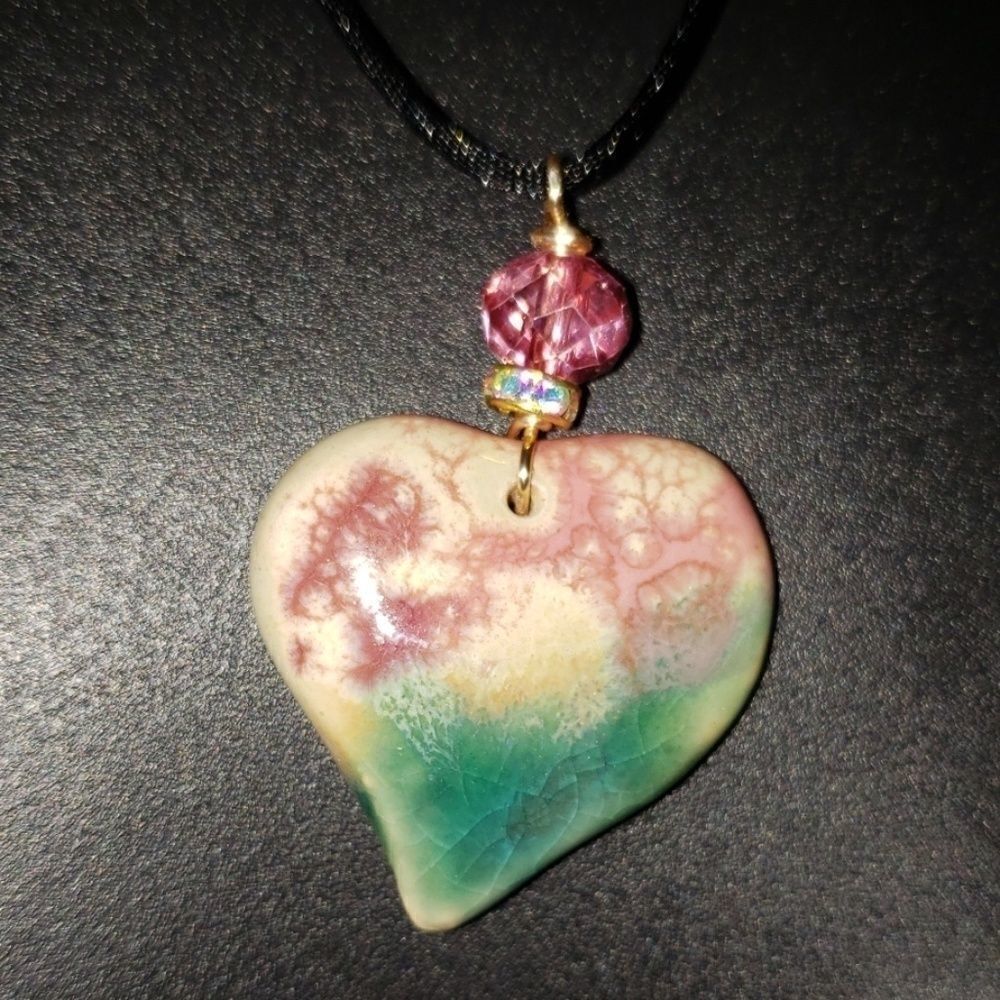 "5/$40"Adjustable clay pendant heart necklace